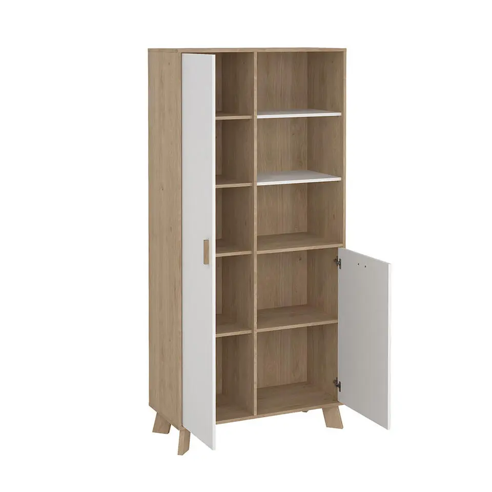 Hioshop Ikast vitrinekast 2 deuren- 3 planken eiken decor- wit