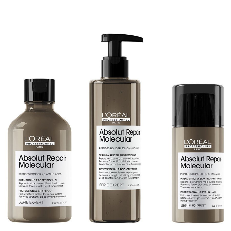 L'Oréal Professionnel  Repair Molecular Shampoo, Rinse-Out Serum and Leave-In