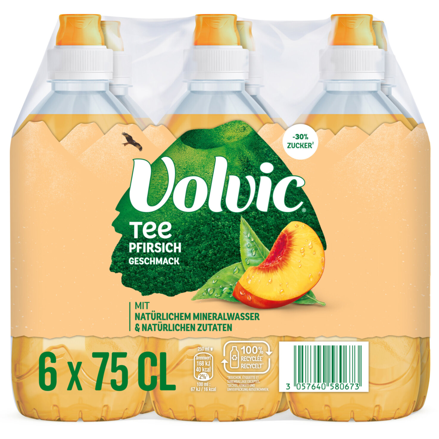 Volvic Tee mit Pfirsich-Geschmack 6x75cl -450cl