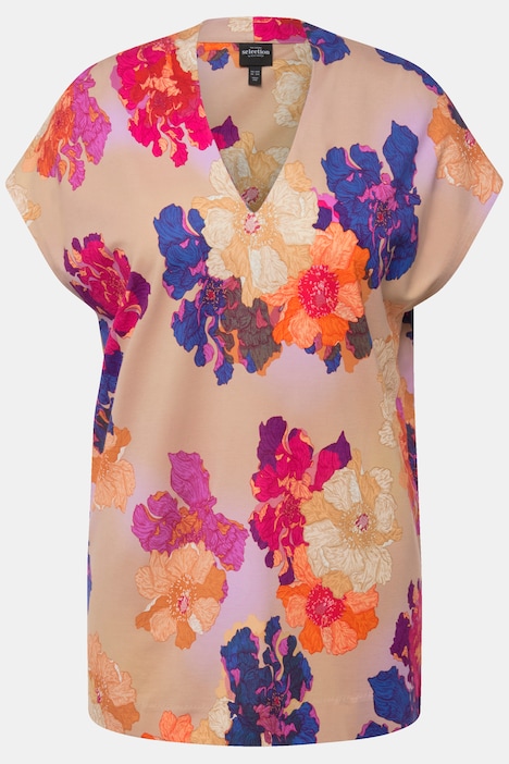 T-Shirt, Blüten-Design, Classic, V-Ausschnitt, Halbarm