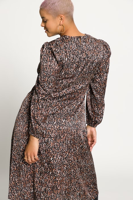 Midikleid, A-Line, Allover Print, V-Ausschnitt, Langarm