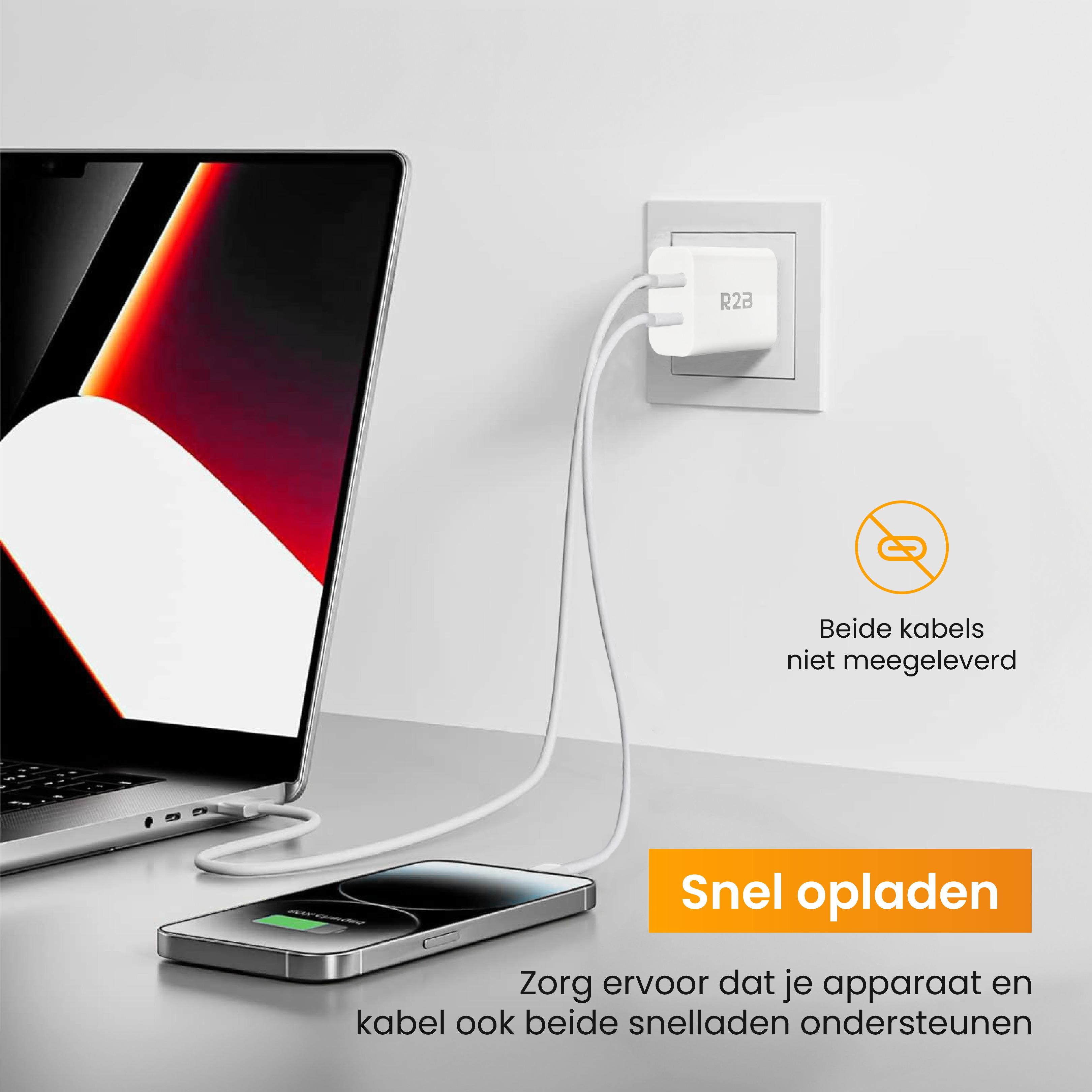 R2B 20W Witte USB A & USB C Oplader