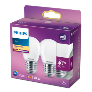 Philips LED kogel E27 40W 2 stuks mat niet dimbaar