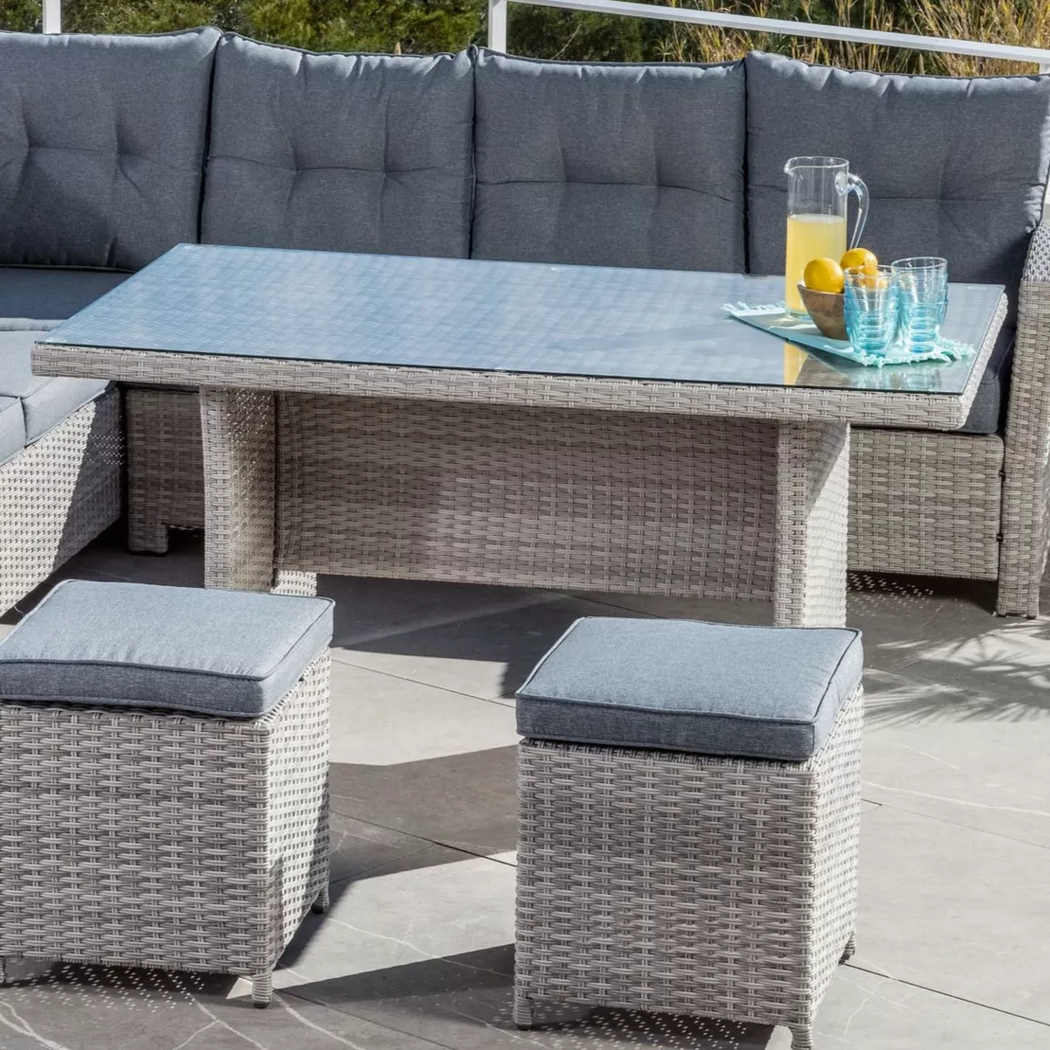 Table de jardin en aluminium et résine tressée 6 places (145 x 85 cm) Tivoli Gris