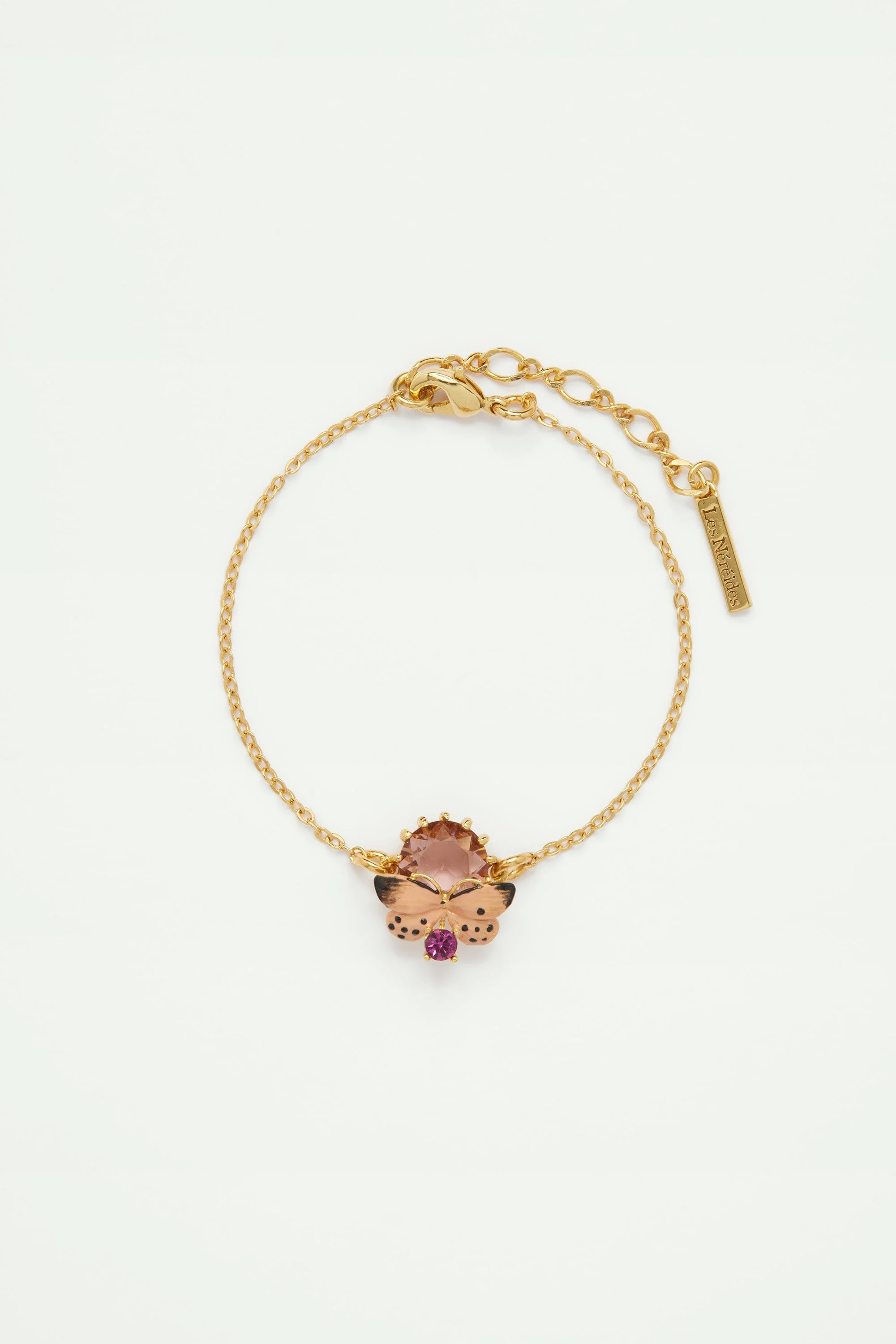 Bracelet fin papillon blanc et pierres rondes | Rose