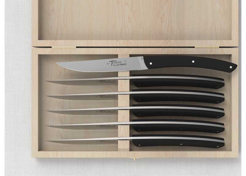 Service de 6 couteaux de table LE THIERS® avec un manche en bois d'ébène et lame en acier inoxydable