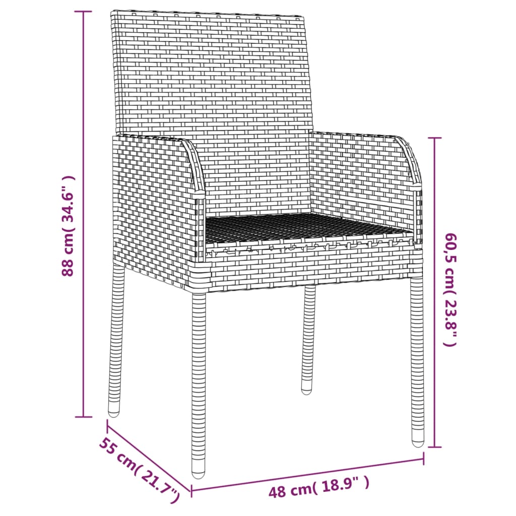 Mobilier à dîner de jardin et coussins 5 pièces noir et gris