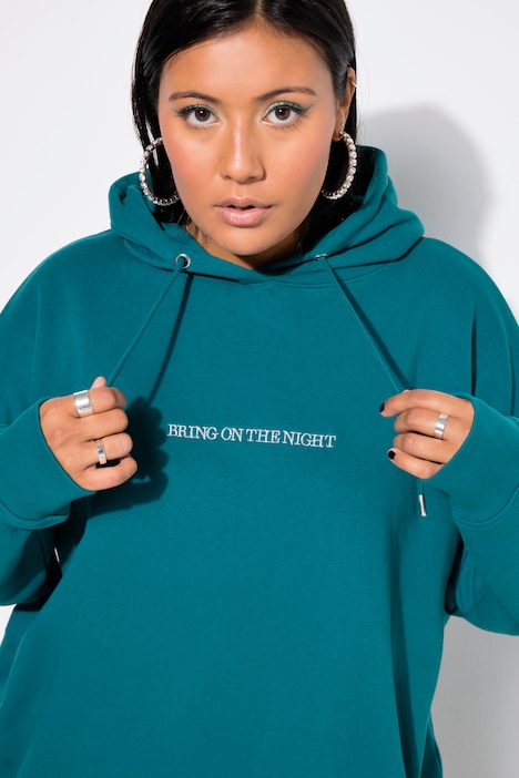 Hoodie, oversized, Glitzer-Statement, Kapuze