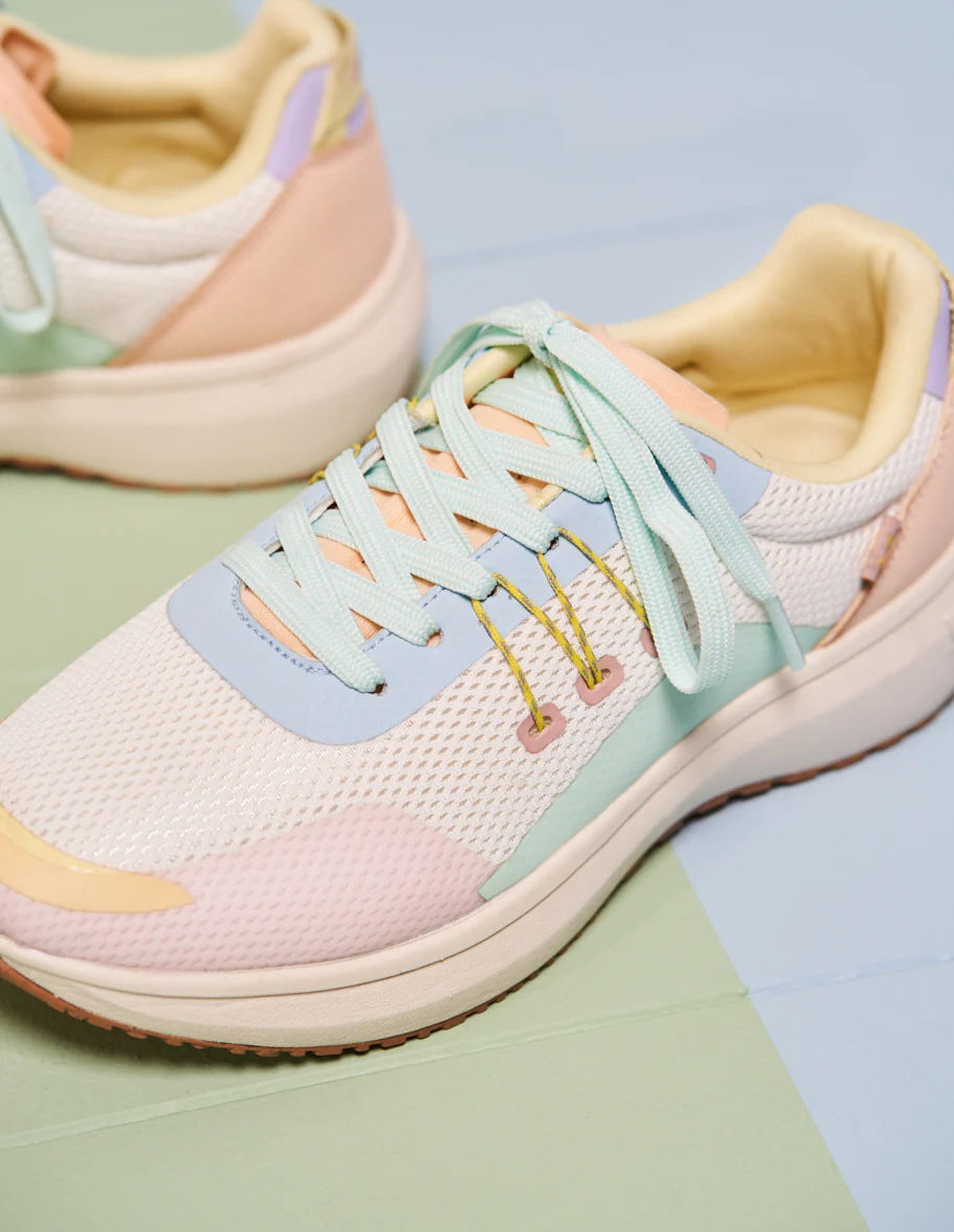 Baskets basses Gaelle - TPU et mesh rose vert d'eau peche
