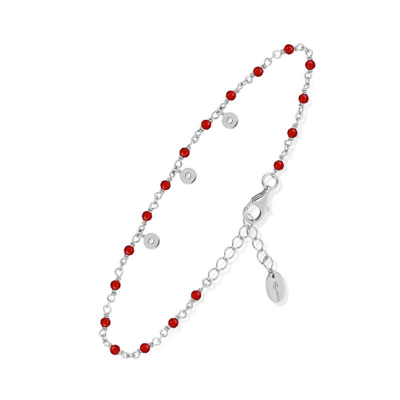 Bracelet Argent Rhodié Serties Et Pierre Onyx Rouge16,5 cm,18 cmcm