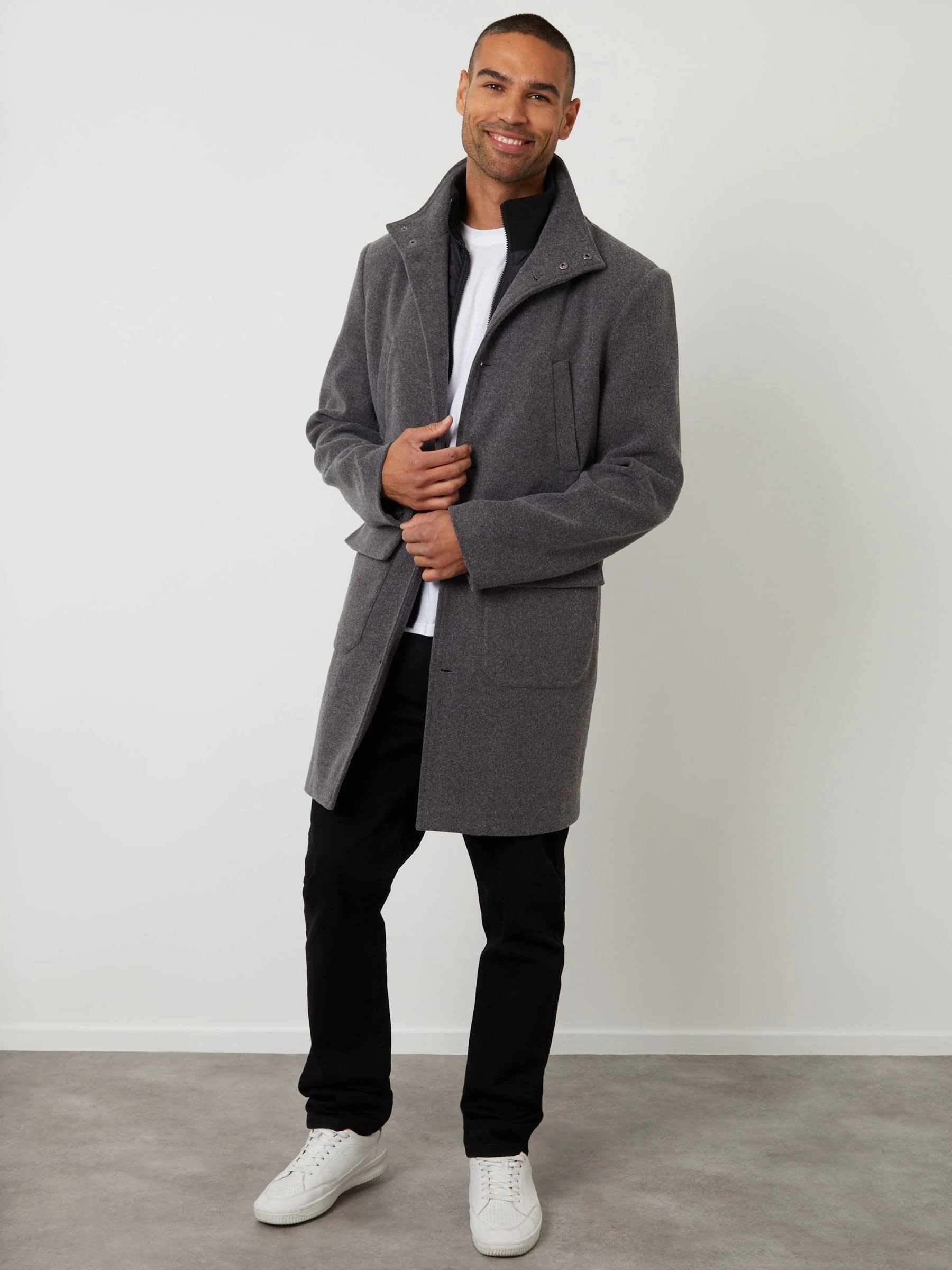 Grijs - Threadbare Lange utility-jas van imitatie-wol met laagjeslook