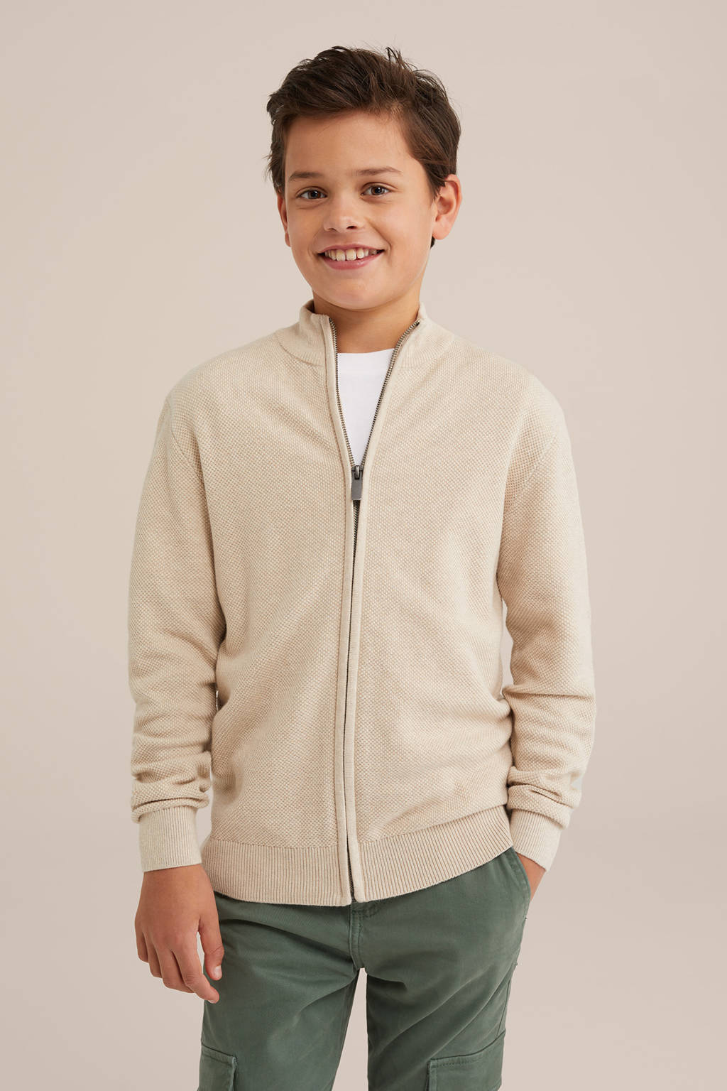 WE Fashion vest beige fijn gebreid