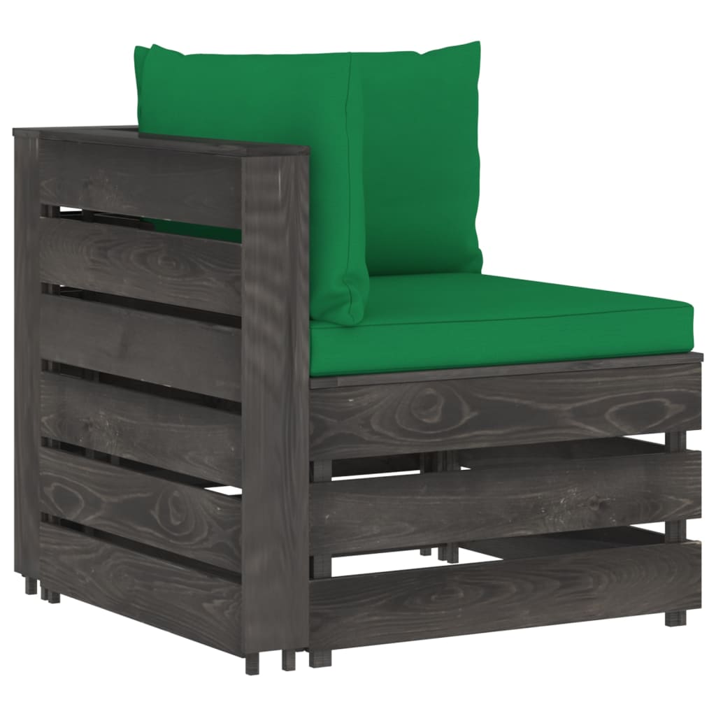 Salon de jardin meuble d'extérieur ensemble de mobilier 10 pièces avec coussins bois imprégné de gris