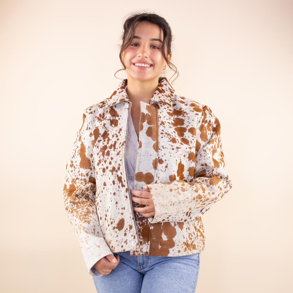 Cow print leather biker jacket Dottie