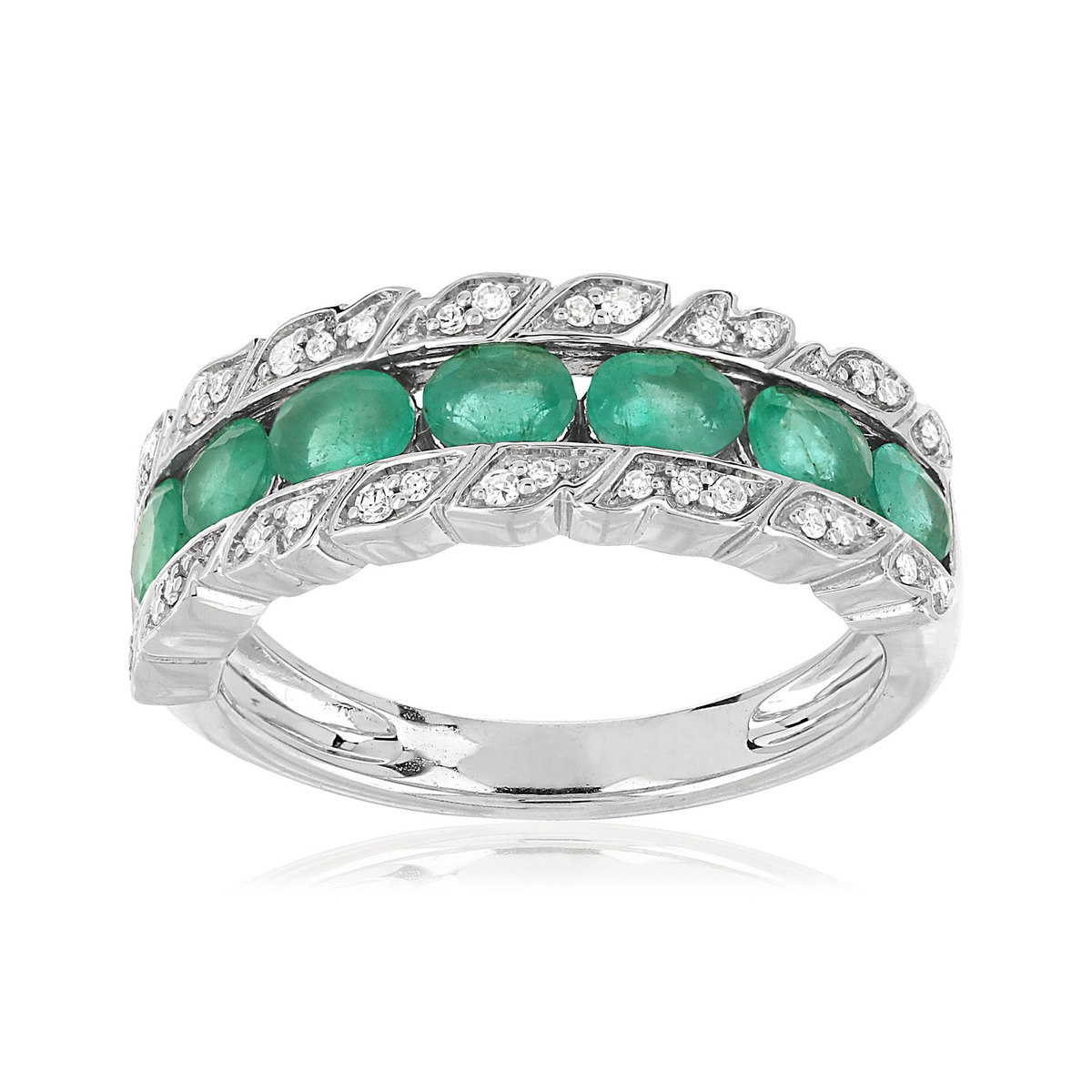 Bague or blanc 750 émeraude diamant