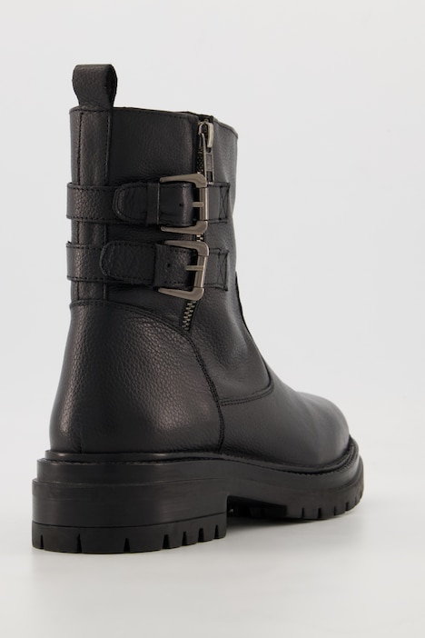 Leder-Boots, Schnalle, Reißverschluss, Weite H