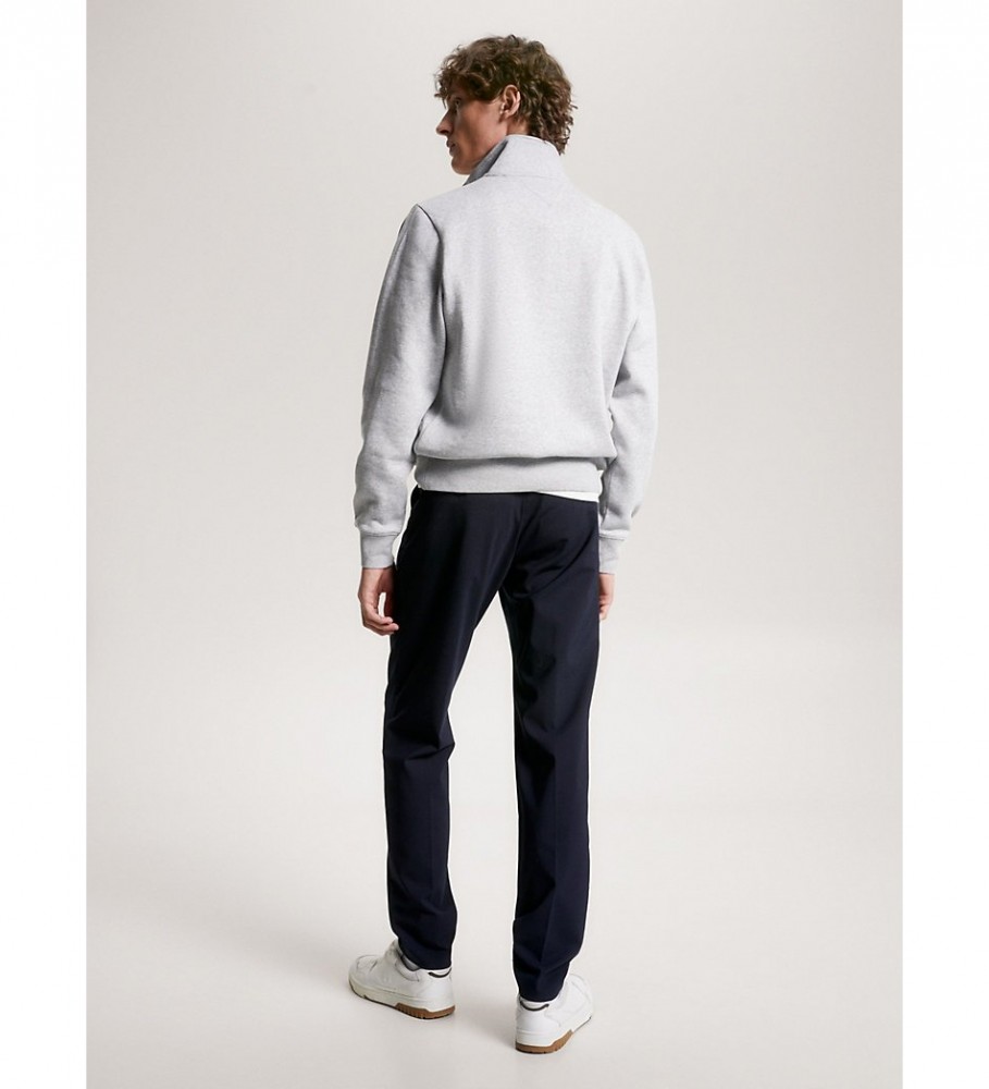 Moletom Tommy Hilfiger cinza com zíper até o peito e logo