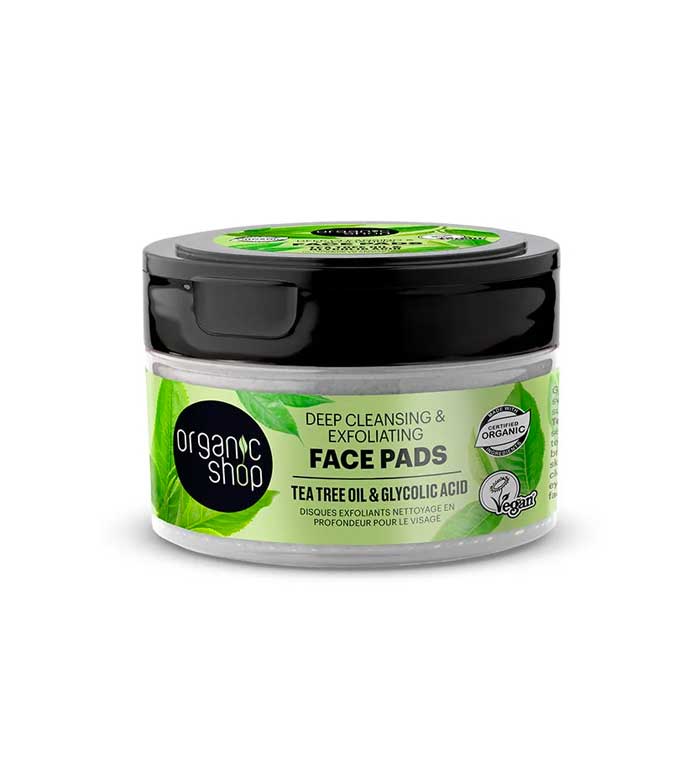 Organic Shop - Discos Faciais Esfoliantes de Limpeza Profunda - Óleo de Tea Tree e Ácido Glicólico