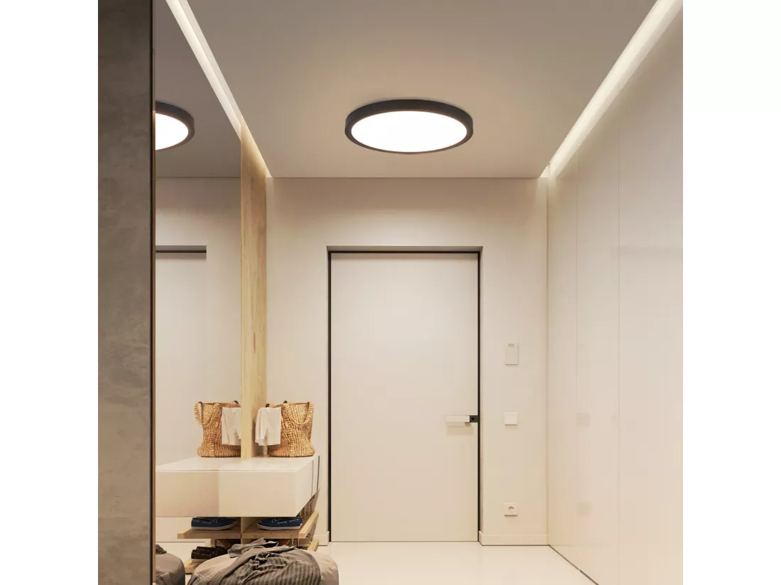 NETTLIFE Panneau LED plafonnier noir éclairage de plafond plat rond IP44 LED blanc neutre