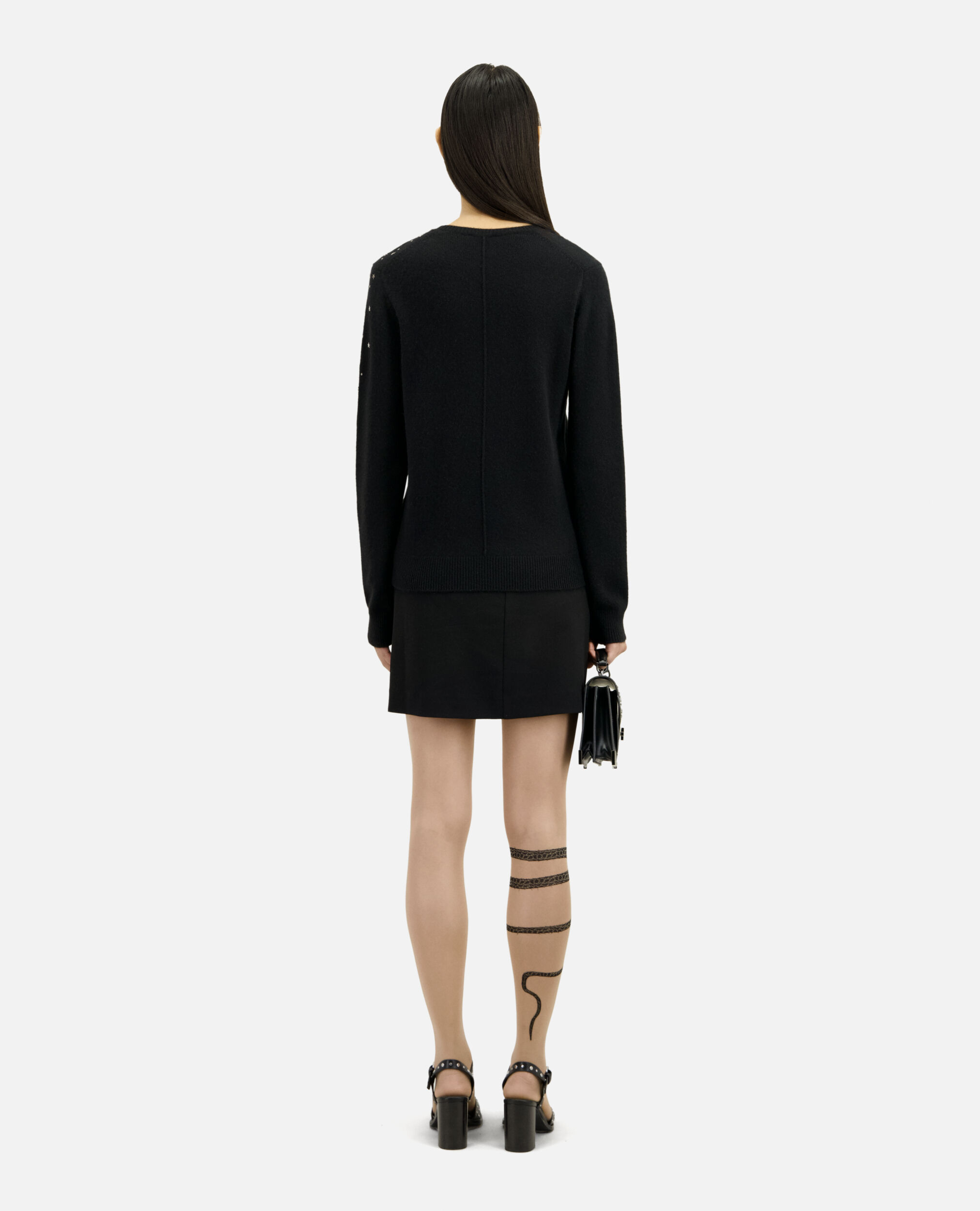 Black cashmere blend sweater with stars