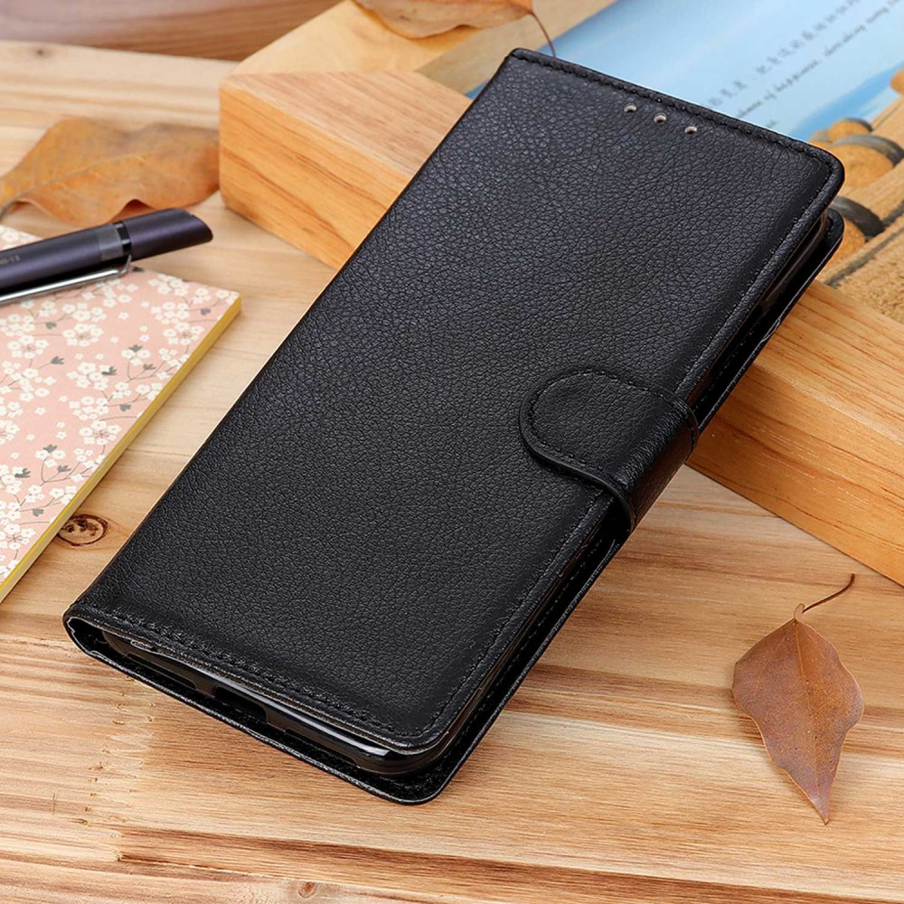 Samsung Galaxy Xcover 7 Leder Tasche Flip Cover Litchi Look - Schwarz