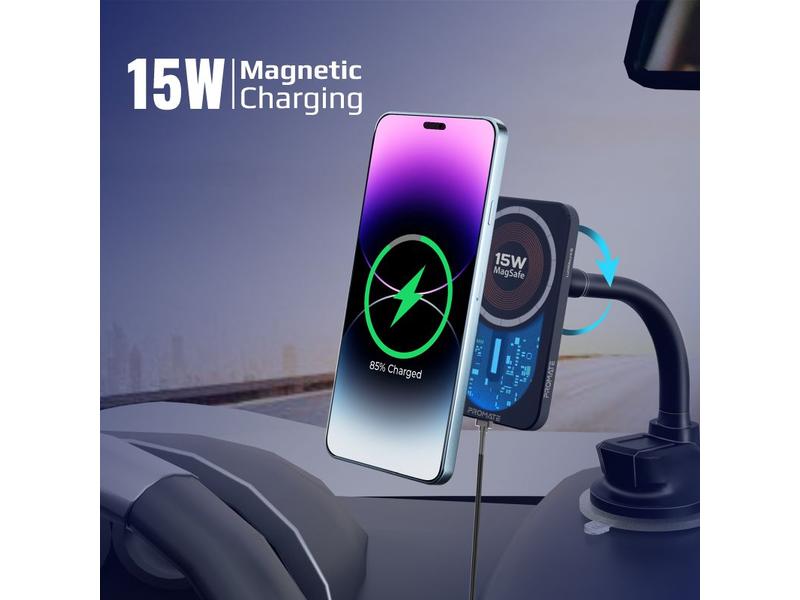 Promate Smartphone-Halterung LucidMount-15 Kabelloses Ladegerät mit Magnethalterung