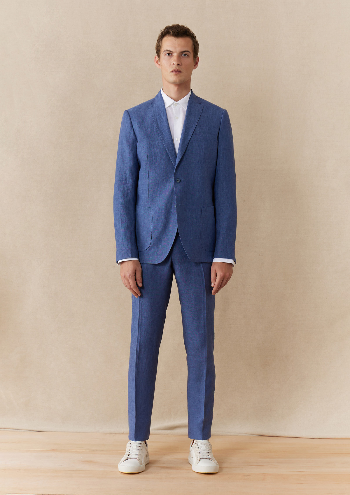 Veste coordonnable Regular en lin uni bleu azur