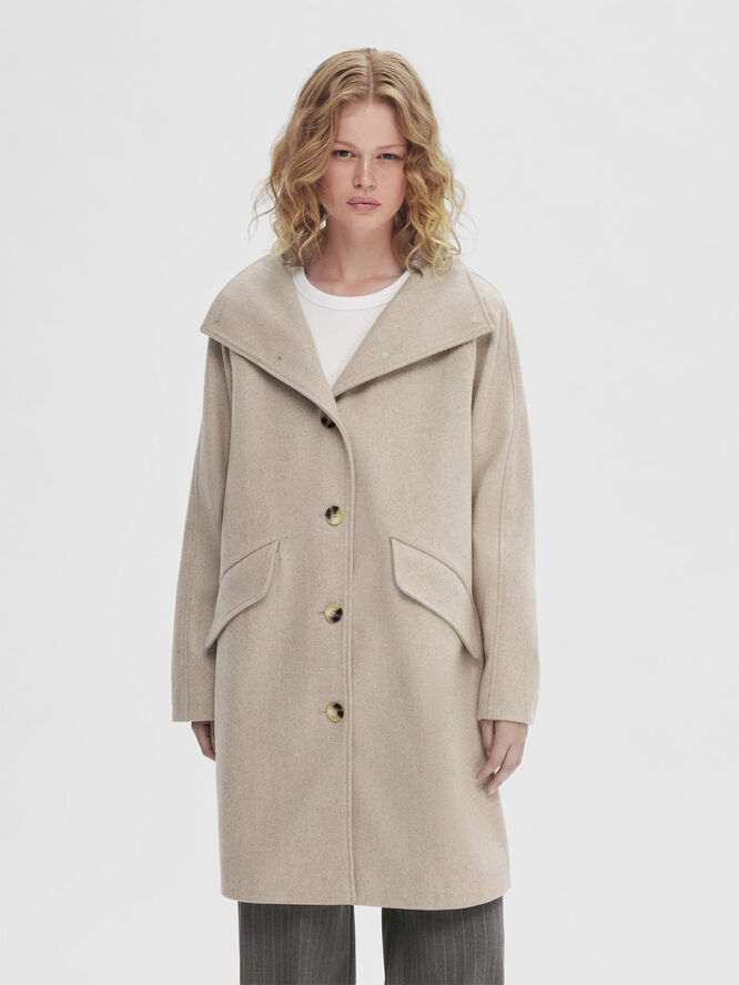 Selected Femme SLFVINNI WOOL COAT Sandshell/melange