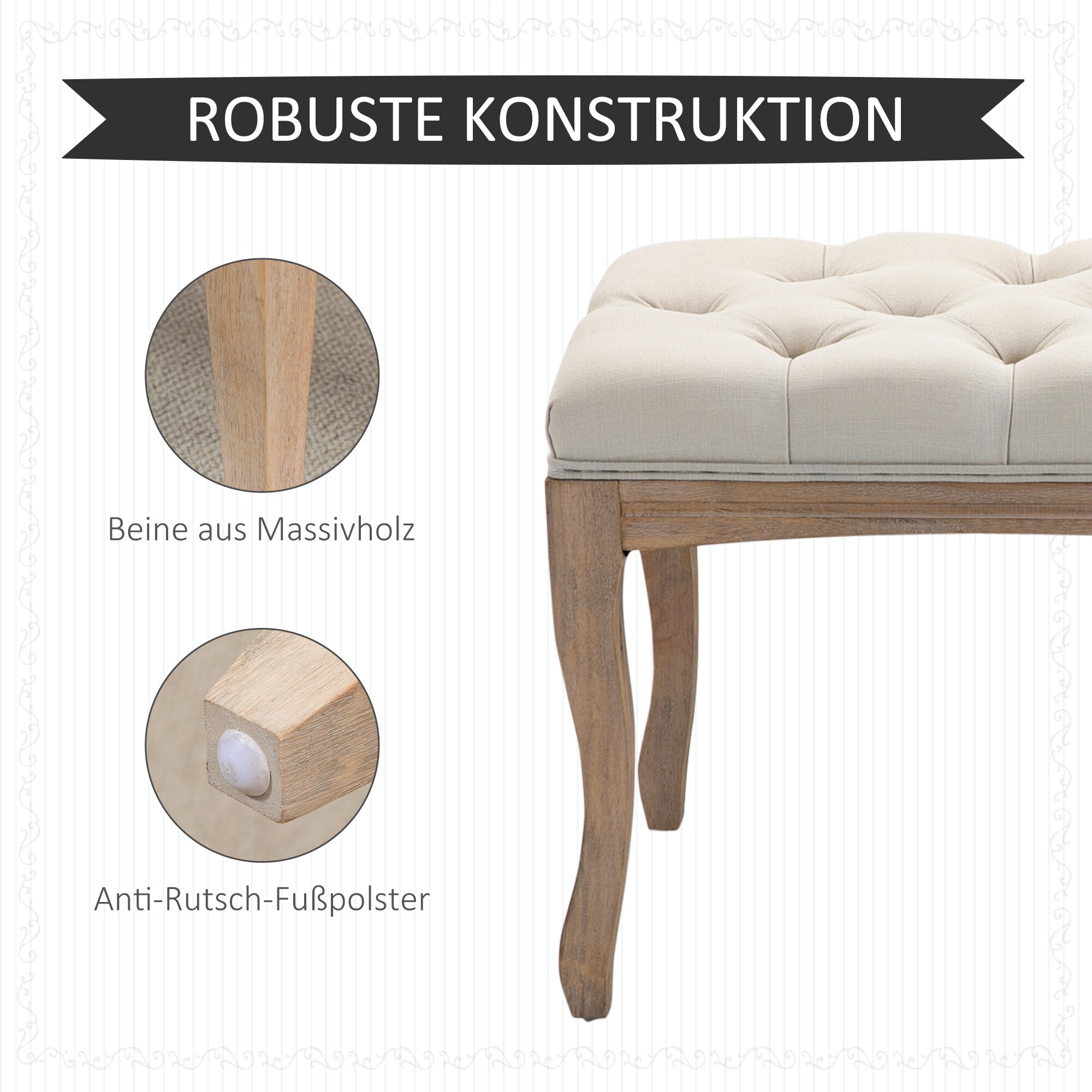 HOMCOM Polsterbank mit getufteten Design beige 110B x 38T x 49H cm
