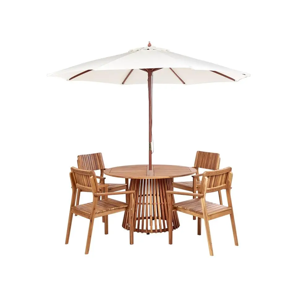 AGELLO - Tuinset voor 4 met parasol - Lichthout - Acaciahout