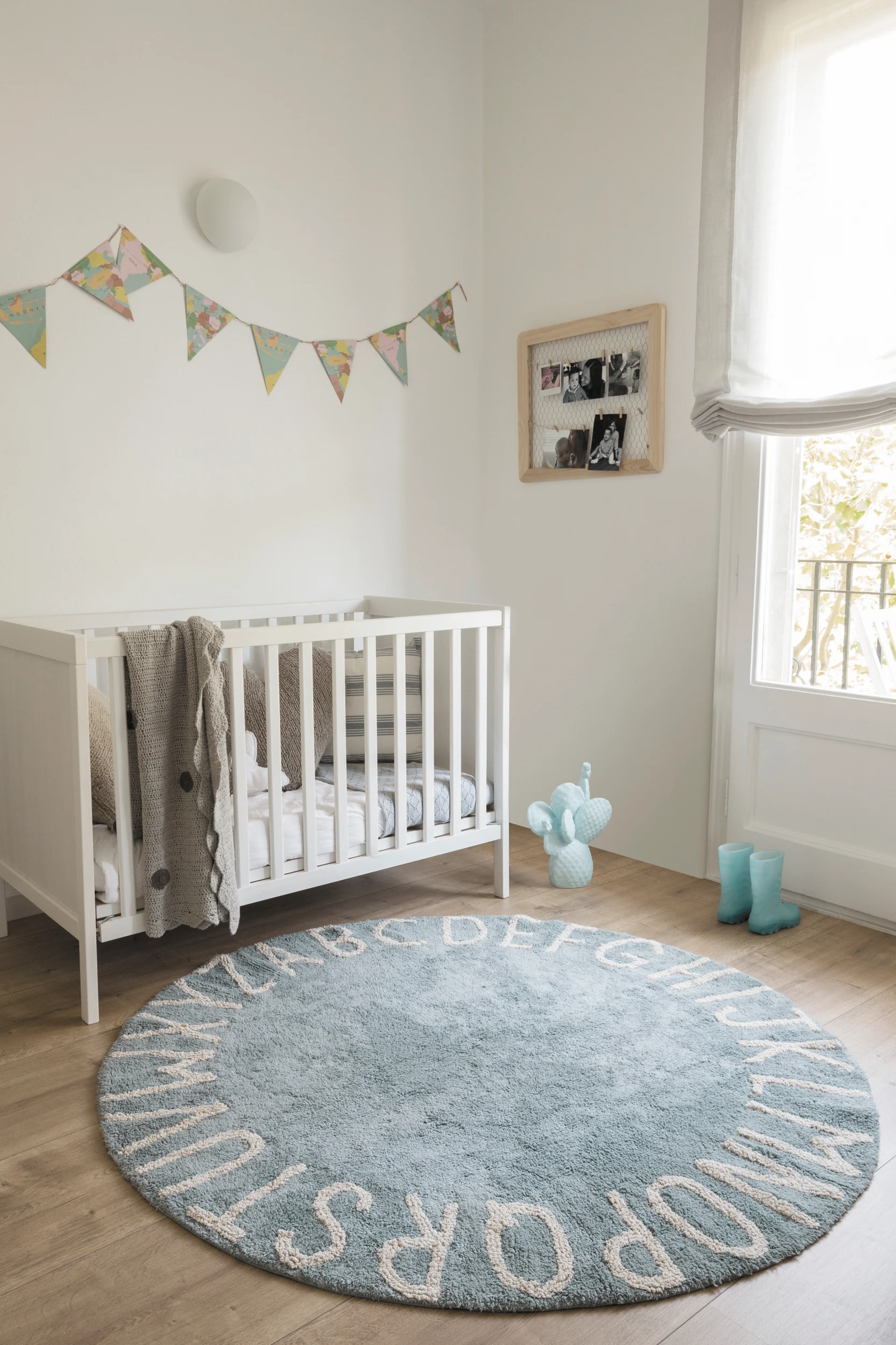 ABC - Tapis rond lavable en coton | Bleu