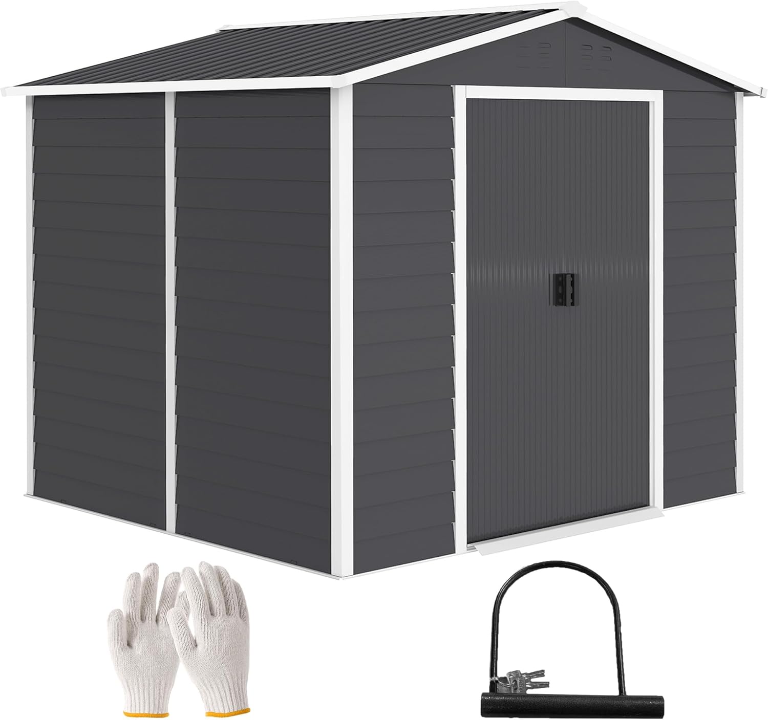 Outsunny Gerätehaus 4,4 m², Gartenhaus mit Pultdach, Schiebetür, Fundament, Einfach Montage 240 x 206 x 198 cm, Geräteschuppen aus Verzinkter Stahl, wetterfest, für Garten, Dunkelgrau
