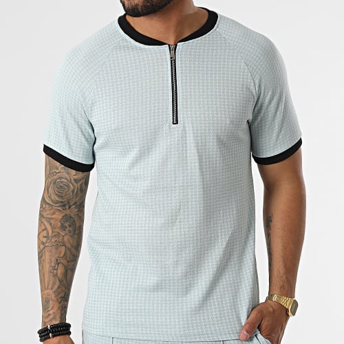 Ensemble Tee Shirt Col Zippé Short Jogging C5845-C8153 Bleu Clair
