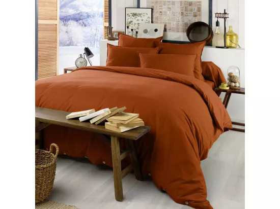 HEDDA - Taie de Traversin 85x185cm Flanelle de Coton Coloris Tomette
