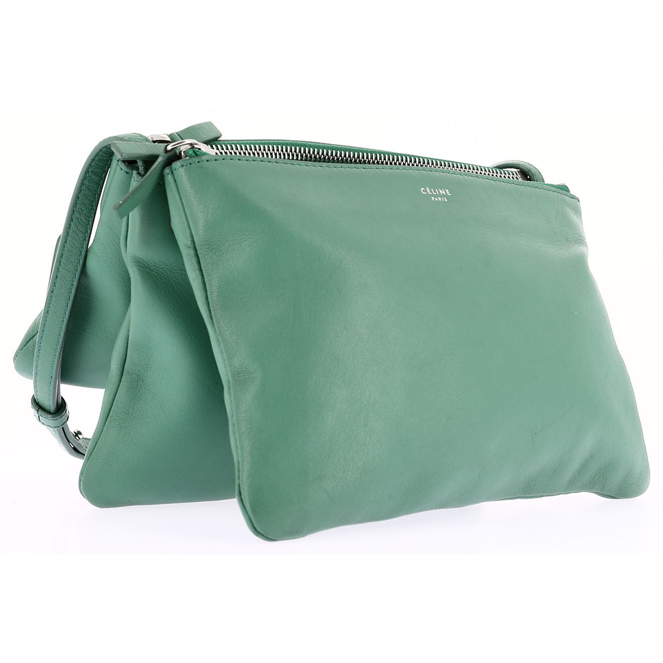 Celine Sac bandoulière en Cuir Trio vert - Très bon état - Longueur 21 cm