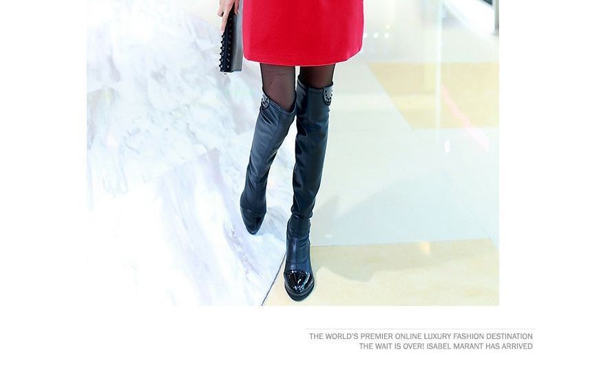 Enpheriado - Mock Two-Piece Long-Sleeve Two-Tone Mini A-Line Dress