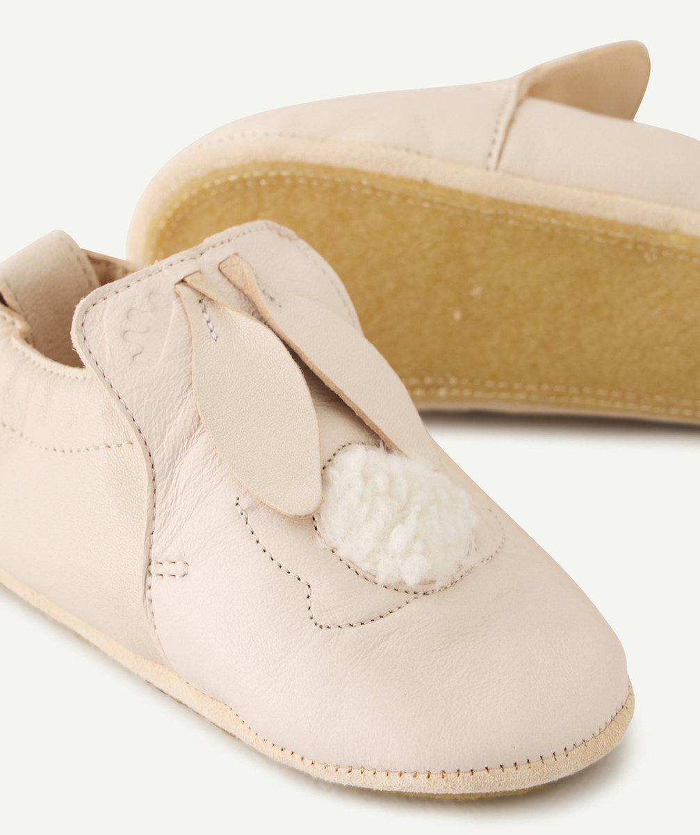 EASY PEASYCHAUSSONS EN CUIR ROSES LAPIN AVEC POMPONS