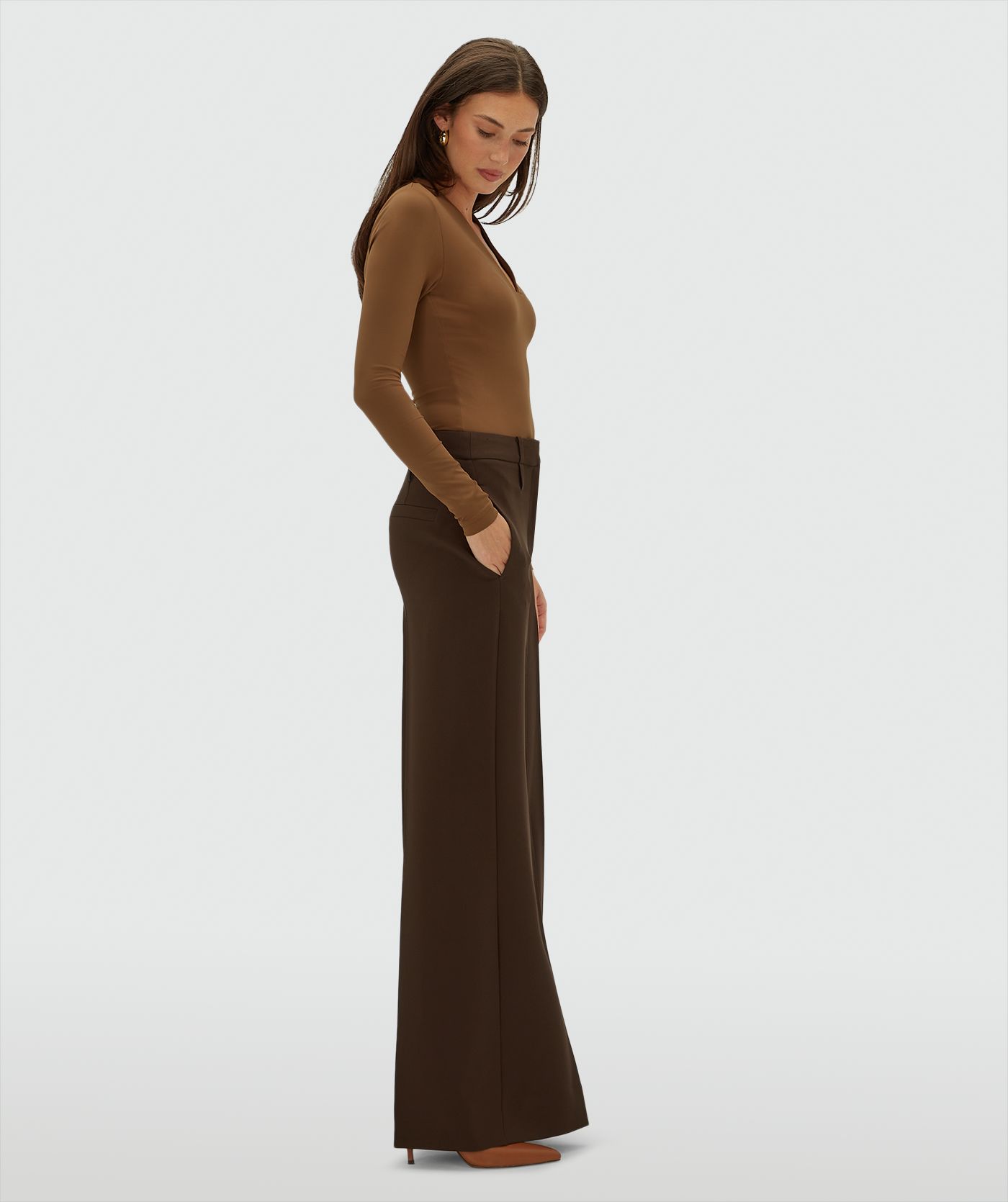 JV-SKY high rise wide leg pantalon - brown