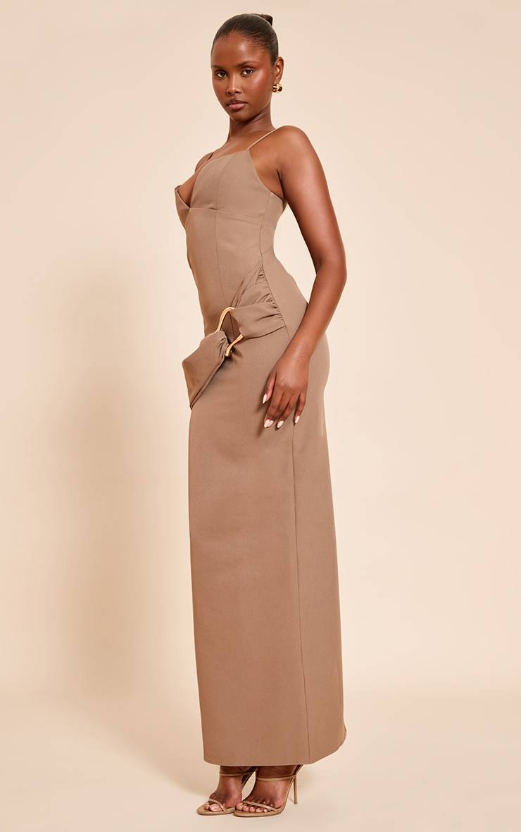 Taupe Robe Maxi Portefeuille Avec Ceinture Tressée