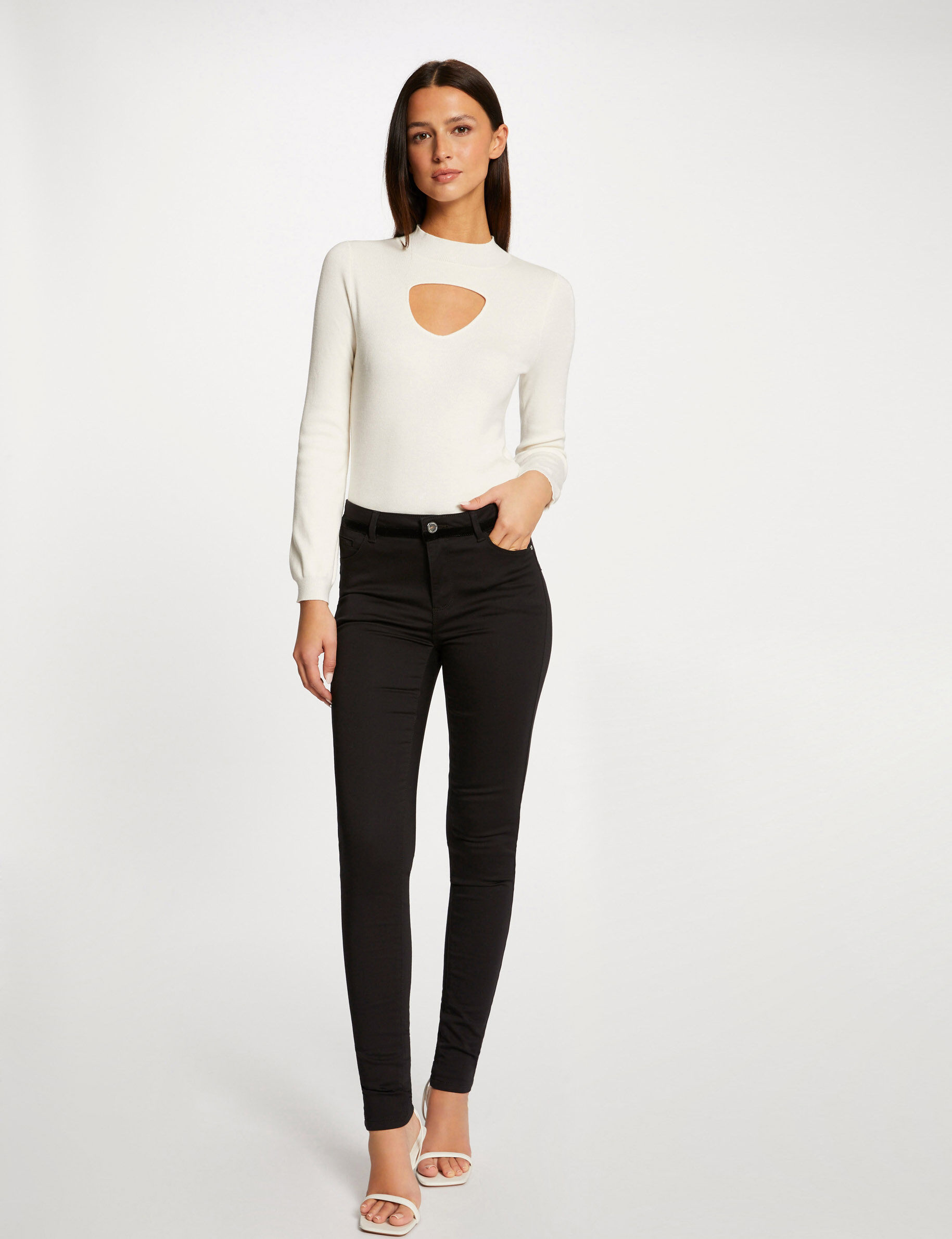 Pantalon skinny enduit à détails velours noir femme - noir