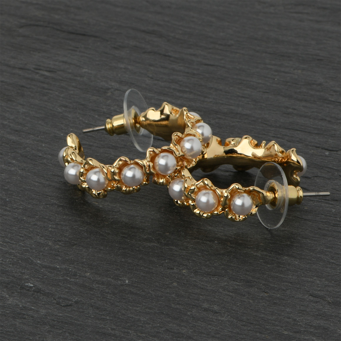 Damen Creolen mit Zierperlen gold