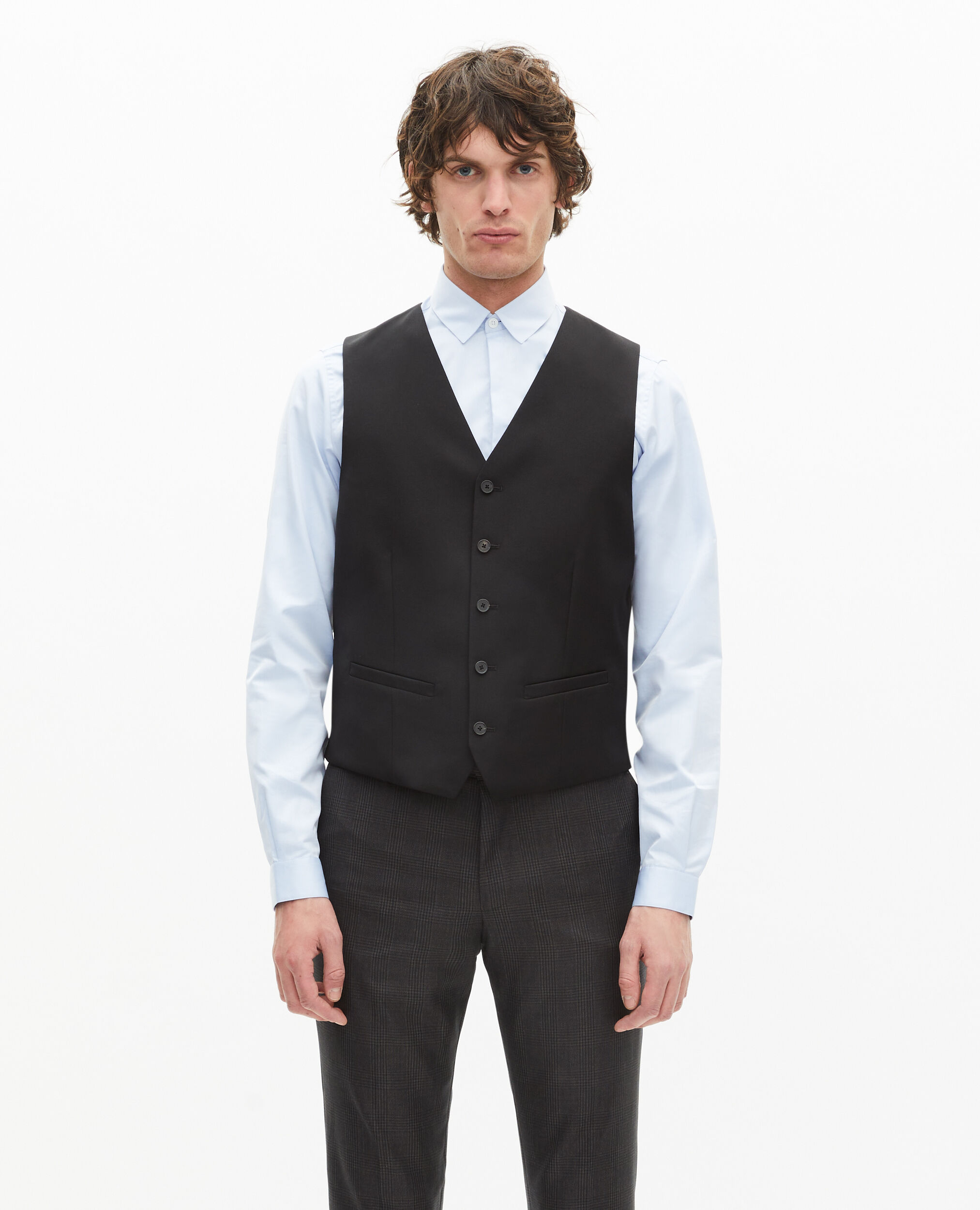 Gilet de costume en laine noir coupe tailleur