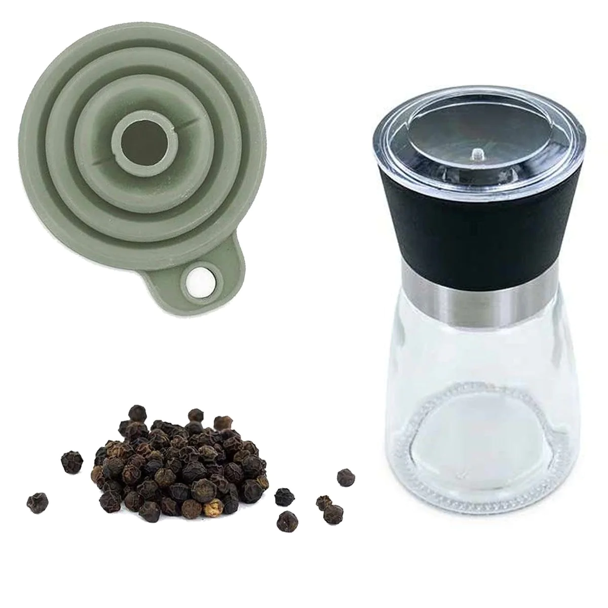 Moulin à épices, entonnoir et poivre noir bio Aromandise
