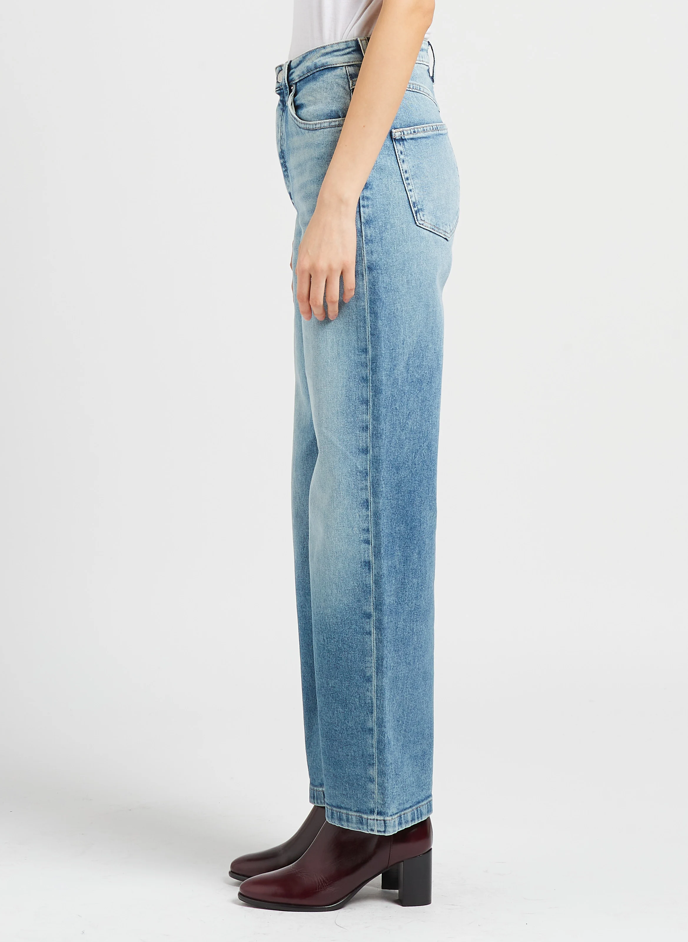 Jean droit taille haute en coton mélangé | Bleu