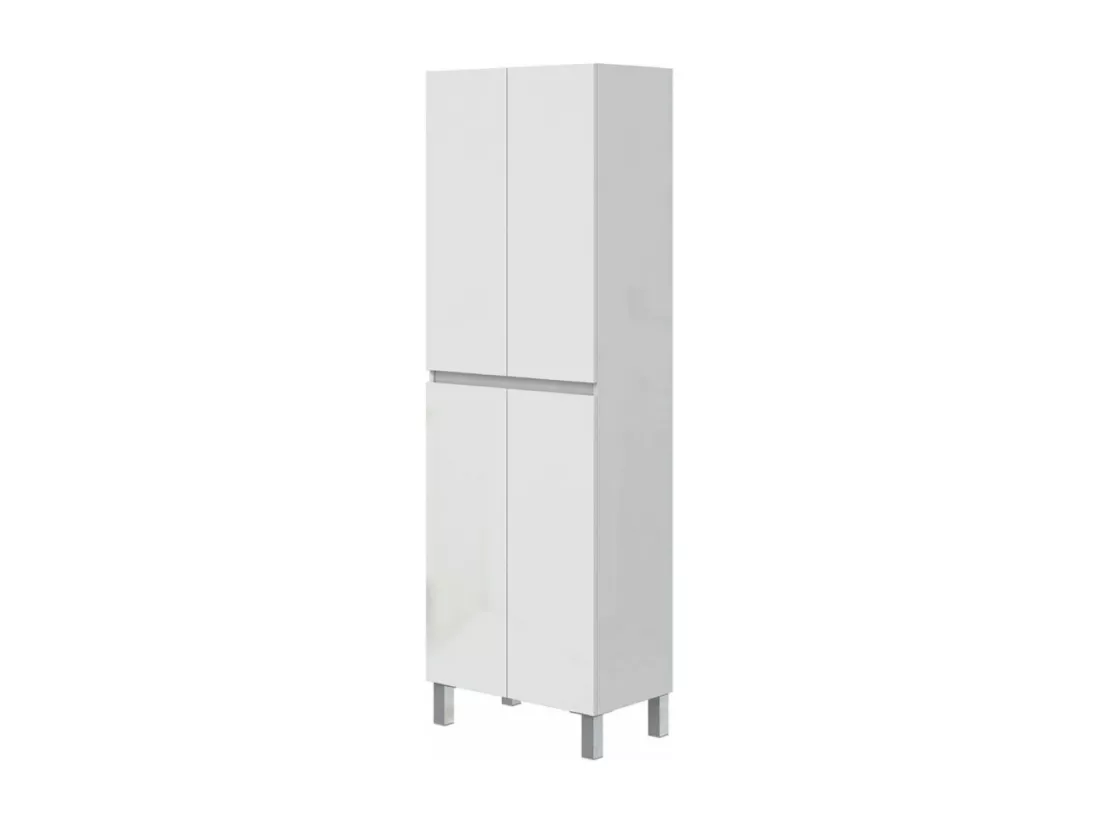 Colonne de salle de bain avec 4 portes sans poignée coloris blanc - Longueur 60 x Profondeur 35 x Hauteur 182 cm