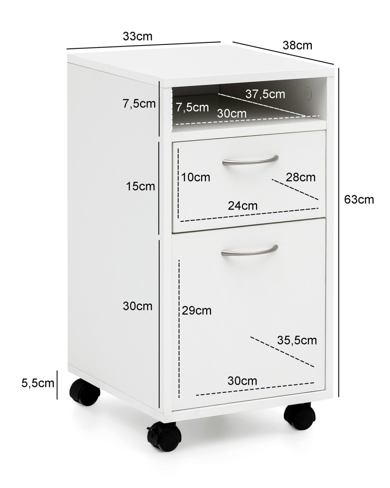 Rollcontainer - weiß - 33 cm breit