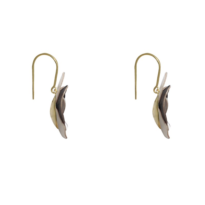 Boucles d'Oreilles Laiton Orchidée en Cuir