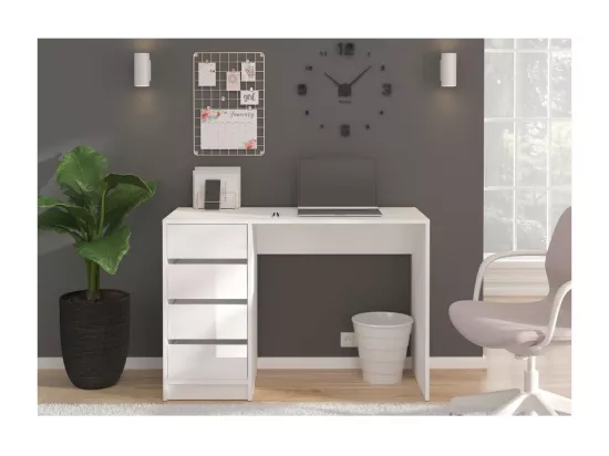 Coiffeuse ESTRELLA blanche sans miroir – 110 cm, 4 tiroirs, style classique