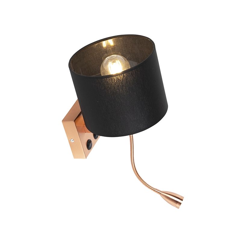 Art deco wandlamp koper met zwarte kap - Brescia