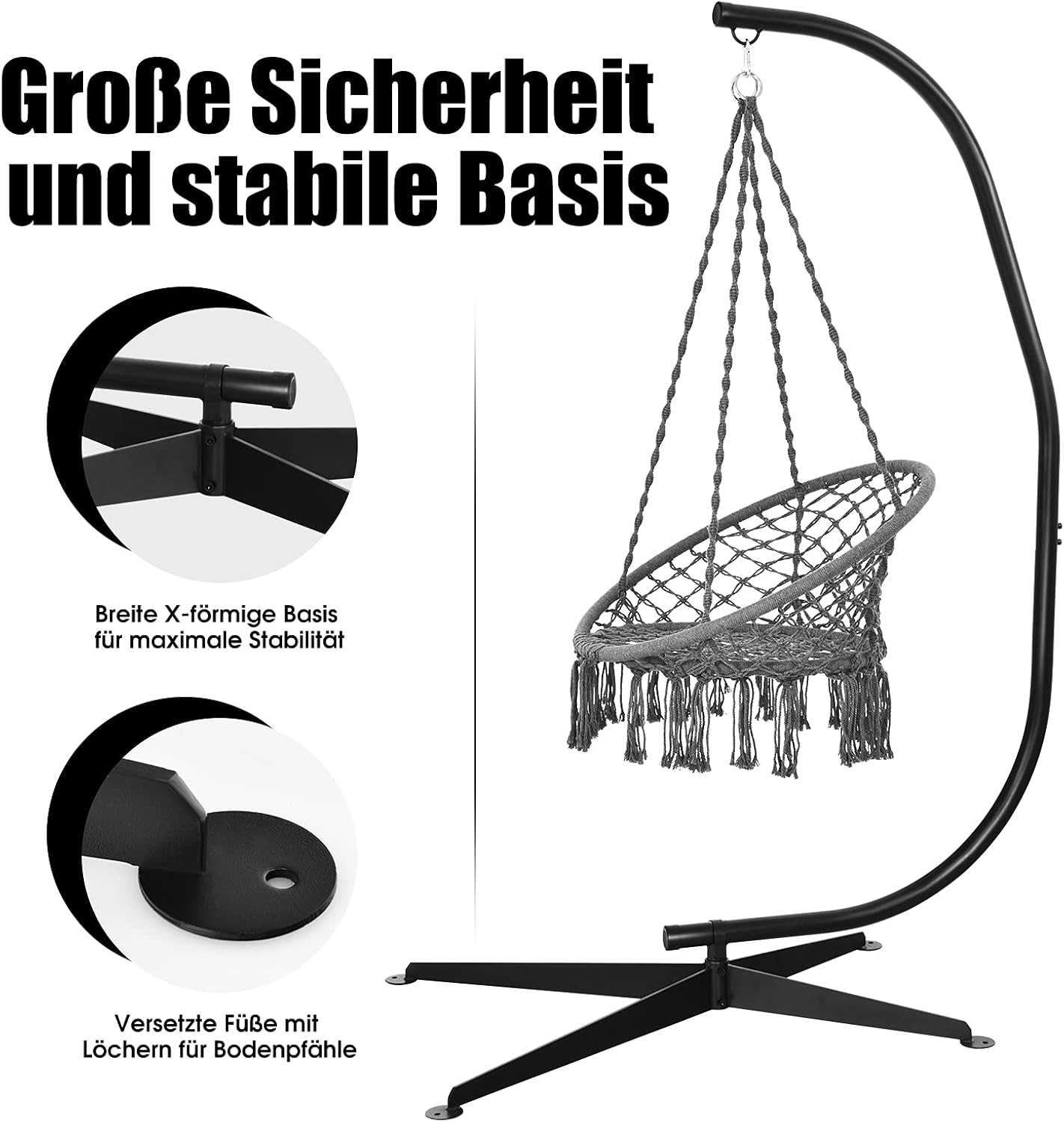 COSTWAY Hängesesselgestell, Gestell für Hängesessel/Hängestuhl, Hängestuhlgestell bis 150 kg belastbar, Hängesesselständer aus Metall, Hängesitzständer, Höhe 207 cm